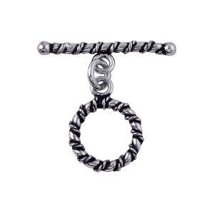 Silver Overlay twisted rope toggle clasp with circular ring and bar, wholesale Bali jewelry finding for bracelets and necklaces.