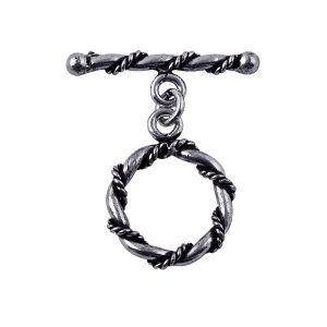 Silver Overlay twisted rope toggle clasp – bulk wholesale jewelry findings from Bali, ideal for bracelets and necklaces.