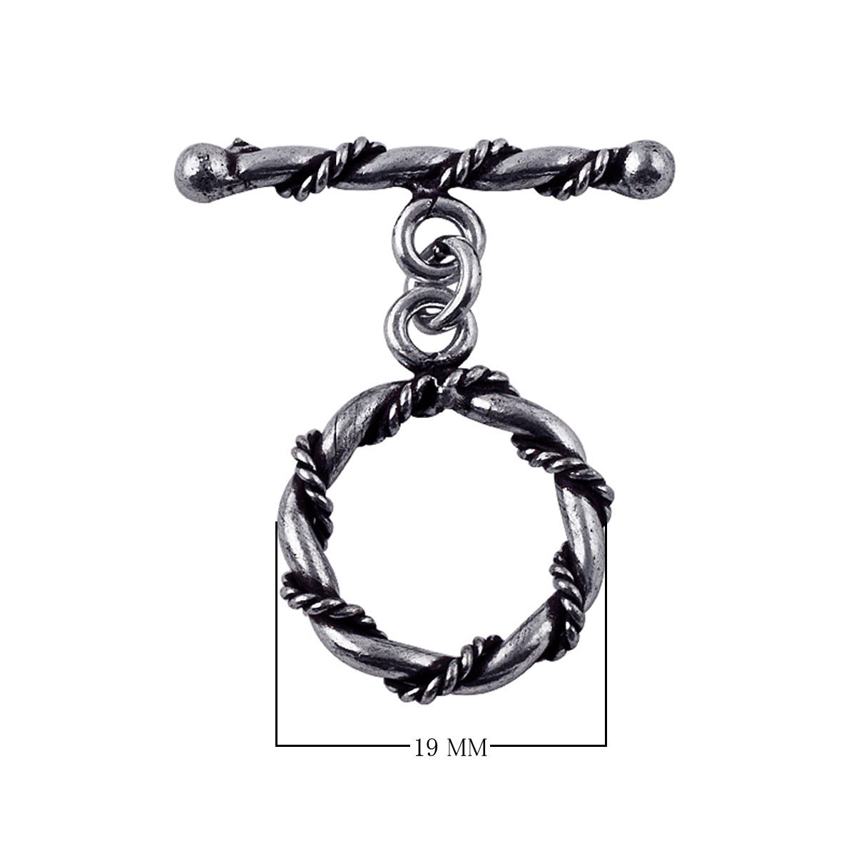 Silver Overlay twisted rope toggle clasp – bulk wholesale jewelry findings from Bali, ideal for bracelets and necklaces.