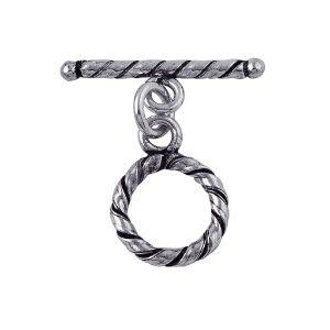 Silver Overlay twisted rope toggle clasp – wholesale bulk jewelry findings from Bali for bracelets and necklaces.