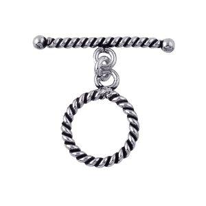 Silver Overlay rope twist toggle clasp – wholesale bulk jewelry findings from Bali for bracelets and necklaces.