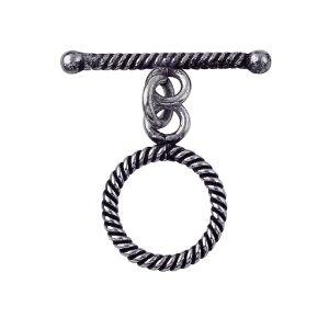 Silver Overlay rope-edge toggle clasp in antique oxidized finish, wholesale jewelry finding handcrafted in Bali.