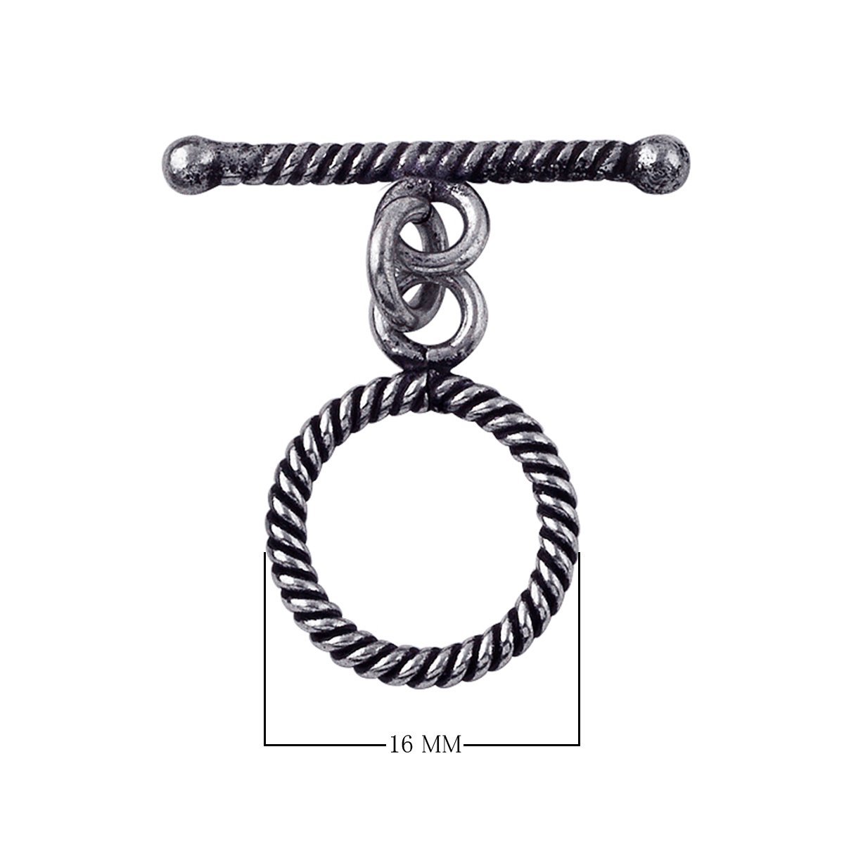 Silver Overlay rope-edge toggle clasp in antique oxidized finish, wholesale jewelry finding handcrafted in Bali.