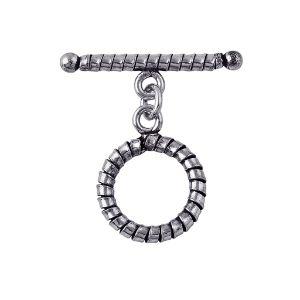 Silver Overlay ridged toggle clasp in oxidized antique finish, wholesale jewelry finding handcrafted in Bali.