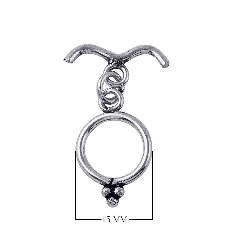 Silver Overlay V-bar toggle clasp with circular beaded ring in antique oxidized finish, wholesale jewelry finding handcrafted in Bali.
