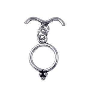 Silver Overlay V-bar toggle clasp with circular beaded ring in antique oxidized finish, wholesale jewelry finding handcrafted in Bali.