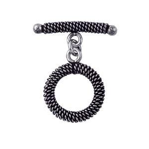 Silver Overlay spiral wire toggle clasp with oxidized antique finish, wholesale jewelry finding handcrafted in Bali.