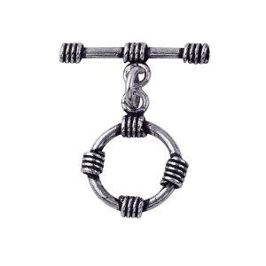 Silver Overlay wrapped wire toggle clasp with circular ring and oxidized antique finish, wholesale jewelry finding handcrafted in Bali.