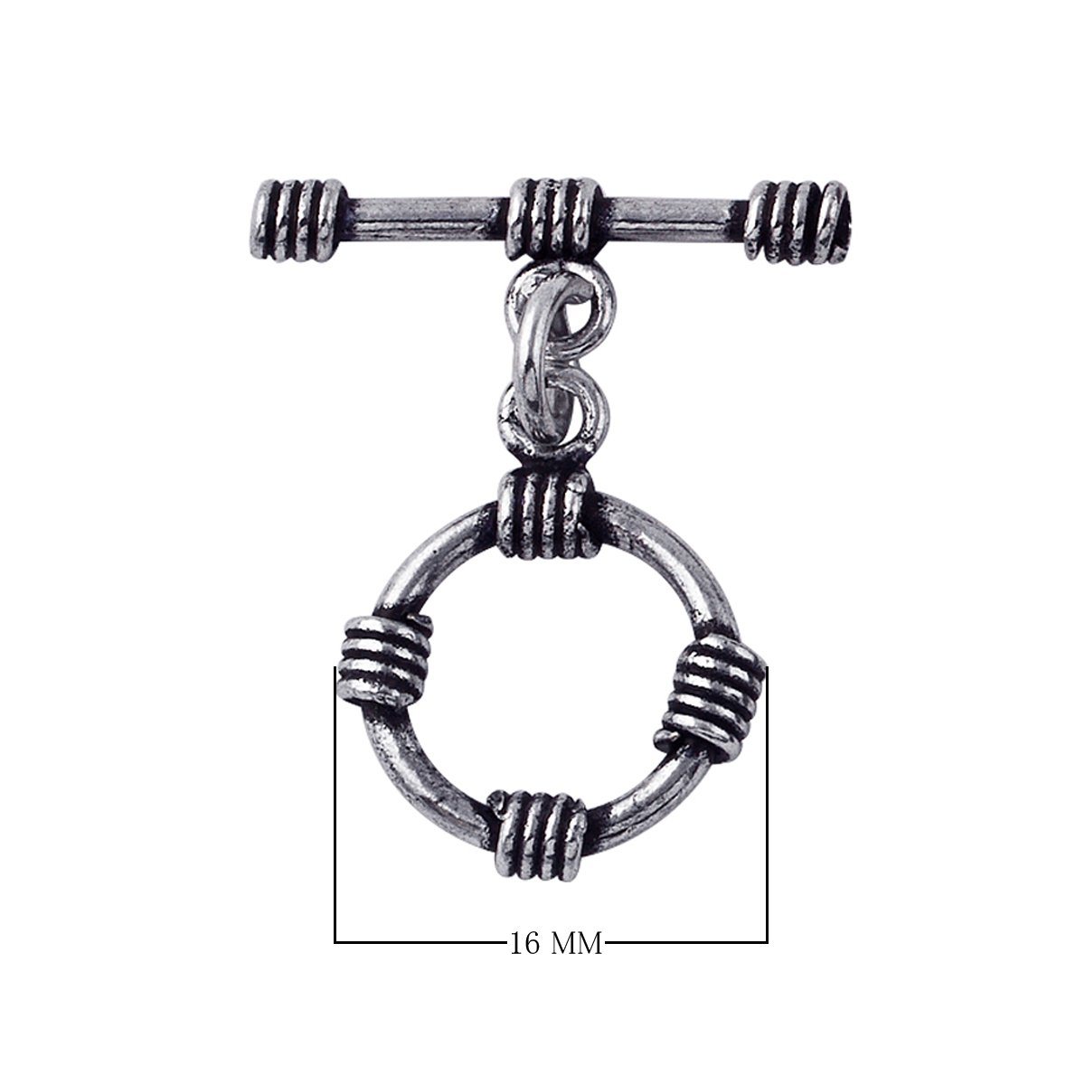 Silver Overlay wrapped wire toggle clasp with circular ring and oxidized antique finish, wholesale jewelry finding handcrafted in Bali.