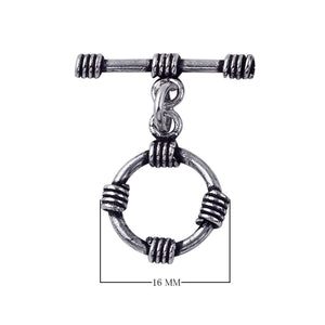 Silver Overlay wrapped wire toggle clasp with circular ring and oxidized antique finish, wholesale jewelry finding handcrafted in Bali.