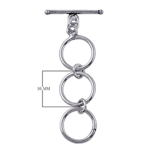 Silver Overlay triple ring toggle clasp with sleek bar and oxidized antique finish, wholesale jewelry finding handcrafted in Bali.