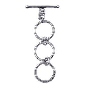 Silver Overlay triple ring toggle clasp with sleek bar and oxidized antique finish, wholesale jewelry finding handcrafted in Bali.