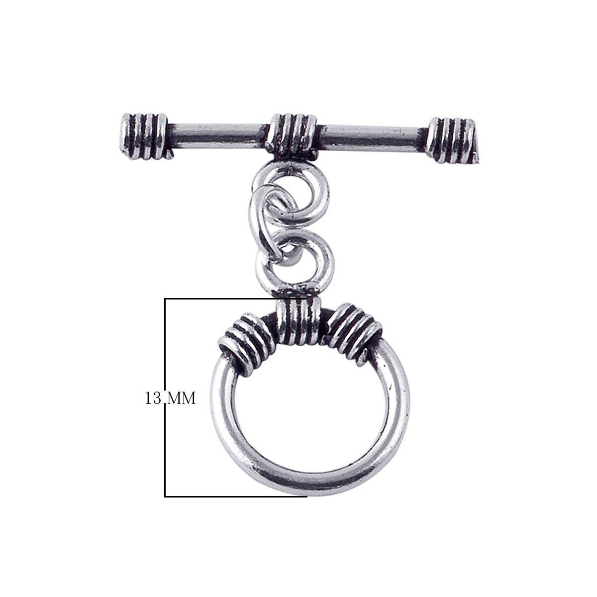 Silver Overlay toggle clasp with circular ring and wrapped wire bar accents in oxidized antique finish, wholesale jewelry finding handcrafted in Bali.