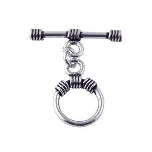 Silver Overlay toggle clasp with circular ring and wrapped wire bar accents in oxidized antique finish, wholesale jewelry finding handcrafted in Bali.