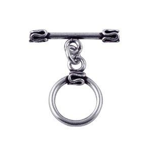 Silver Overlay toggle clasp with circular ring and folded edge bar accents in oxidized antique finish, wholesale jewelry finding handcrafted in Bali.