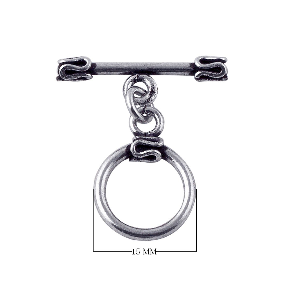 Silver Overlay toggle clasp with circular ring and folded edge bar accents in oxidized antique finish, wholesale jewelry finding handcrafted in Bali.