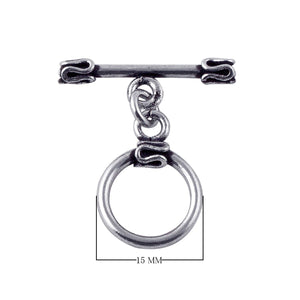 Silver Overlay toggle clasp with circular ring and folded edge bar accents in oxidized antique finish, wholesale jewelry finding handcrafted in Bali.