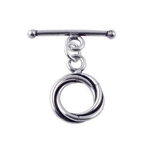 Silver Overlay interlocking double ring toggle clasp with straight bar in oxidized antique finish, wholesale jewelry finding handcrafted in Bali.