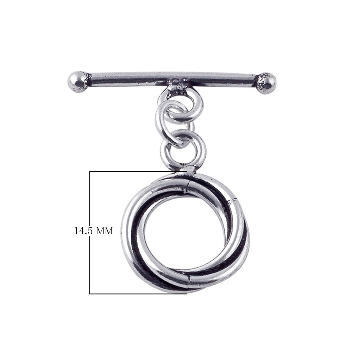 Silver Overlay interlocking double ring toggle clasp with straight bar in oxidized antique finish, wholesale jewelry finding handcrafted in Bali.