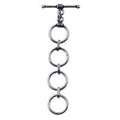 Silver Overlay multi-ring toggle clasp with four interlinked circular rings and a bar closure, polished finish, wholesale jewelry findings.