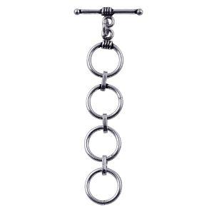 Silver Overlay multi-ring toggle clasp with four interlinked circular rings and a bar closure, polished finish, wholesale jewelry findings.