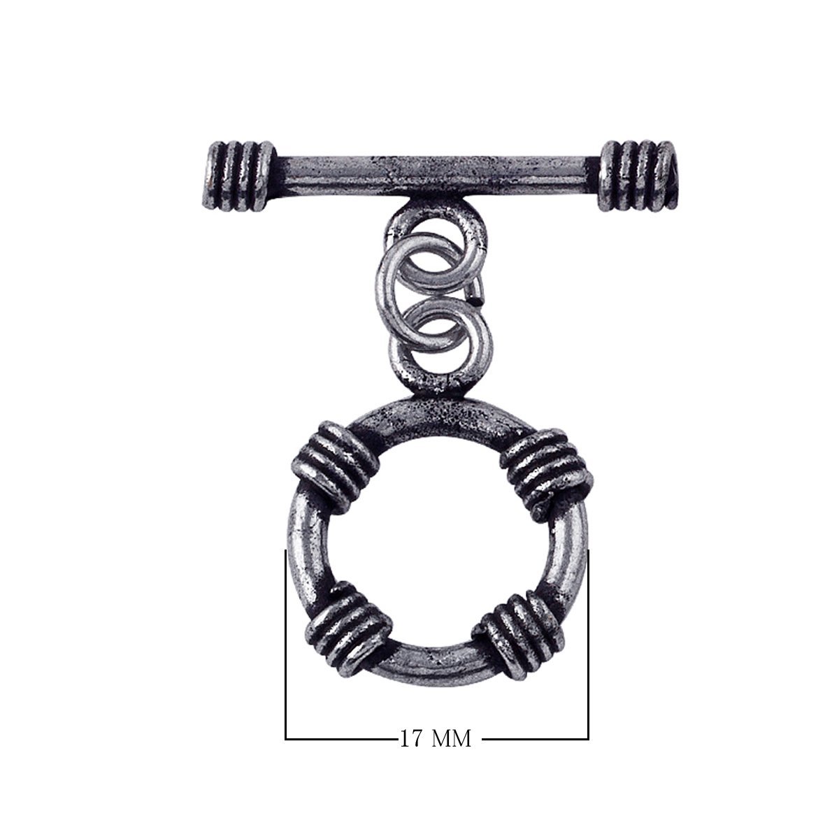 Silver Overlay textured toggle clasp with round ring and wire-wrapped accents, wholesale jewelry finding for bracelets and necklaces.