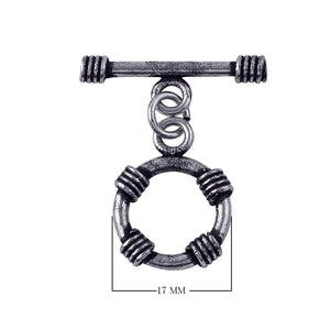 Silver Overlay textured toggle clasp with round ring and wire-wrapped accents, wholesale jewelry finding for bracelets and necklaces.