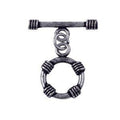 Silver Overlay textured toggle clasp with round ring and wire-wrapped accents, wholesale jewelry finding for bracelets and necklaces.