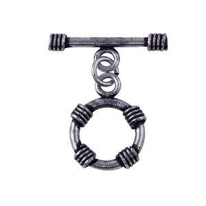 Silver Overlay textured toggle clasp with round ring and wire-wrapped accents, wholesale jewelry finding for bracelets and necklaces.