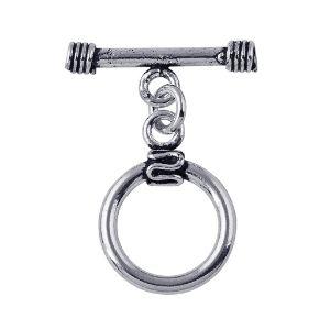 Silver Overlay round toggle clasp with polished finish and bar closure, wholesale jewelry finding for necklaces and bracelets.