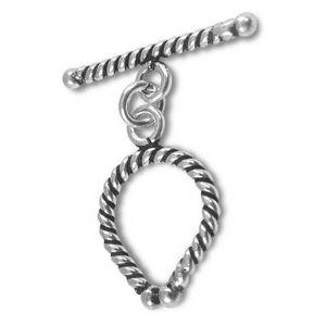 Silver Overlay rope-edge toggle clasp in bulk, handcrafted in Bali, Indonesia – twisted loop and bar design for secure jewelry fastening.