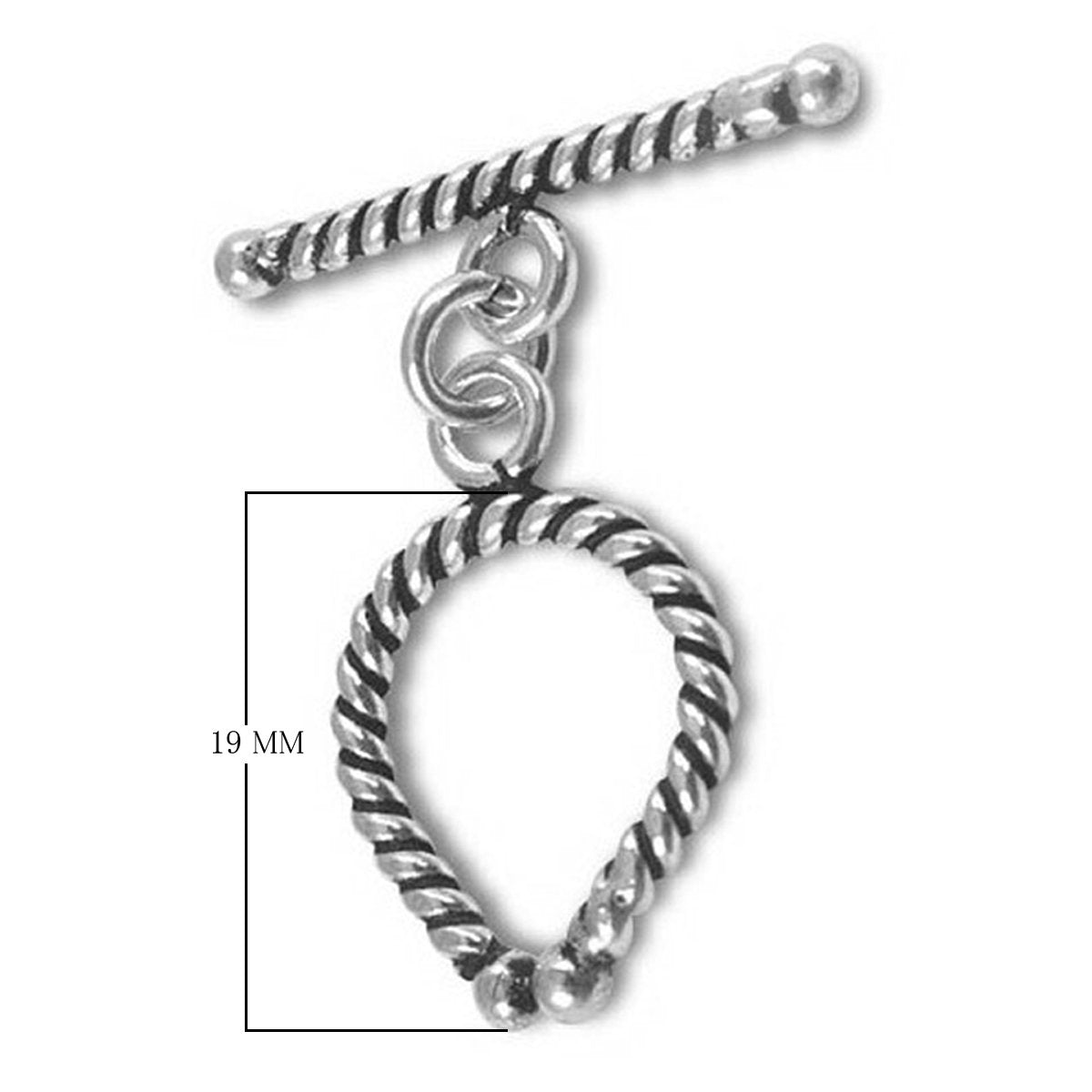 Silver Overlay rope-edge toggle clasp in bulk, handcrafted in Bali, Indonesia – twisted loop and bar design for secure jewelry fastening.