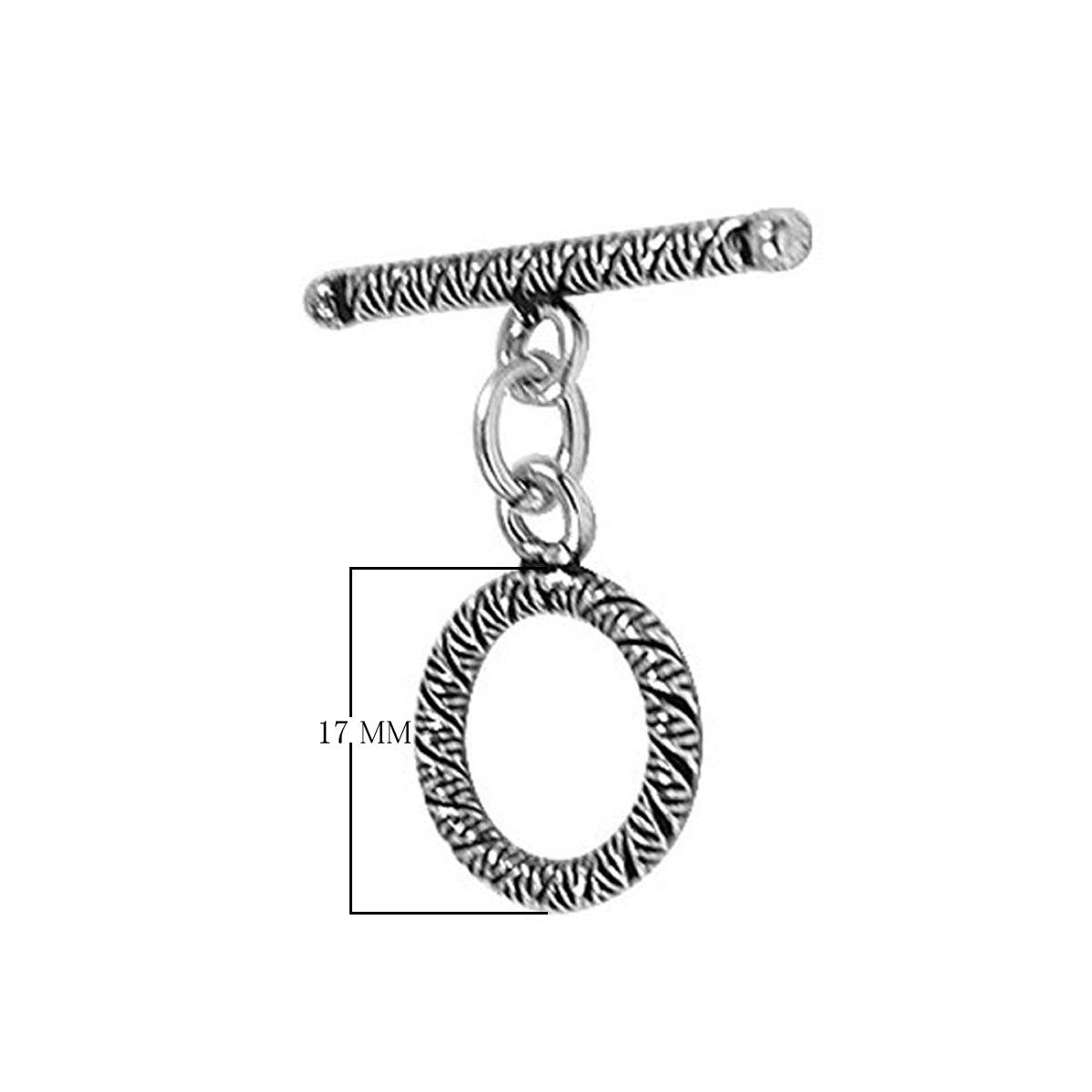 Silver Overlay textured oval toggle clasp in bulk, handcrafted in Bali – durable bar and loop design for jewelry making supplies.