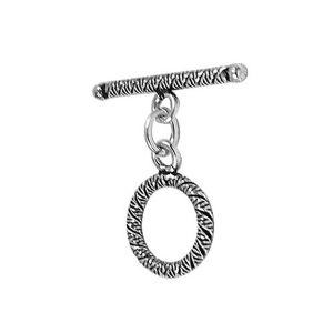 Silver Overlay textured oval toggle clasp in bulk, handcrafted in Bali – durable bar and loop design for jewelry making supplies.