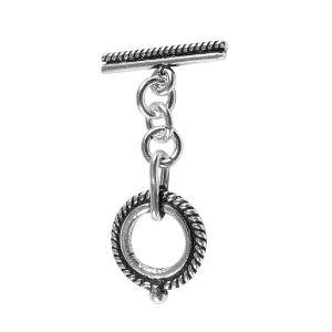 Silver Overlay round rope toggle clasp in bulk, handcrafted in India – durable loop and bar design for jewelry making supplies.