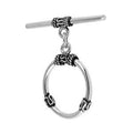 Silver Overlay ornate oval toggle clasp in bulk, handcrafted in India – decorative loop and bar design for jewelry making supplies.