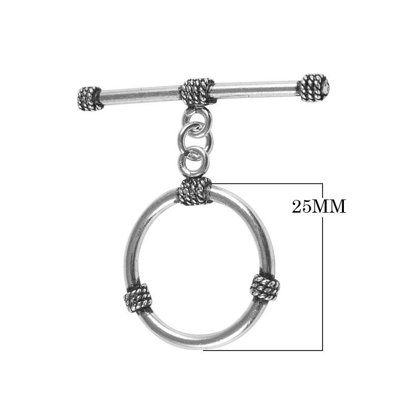 Silver Overlay round toggle clasp with rope accents in bulk, handcrafted in India – durable bar and loop design for jewelry making supplies.