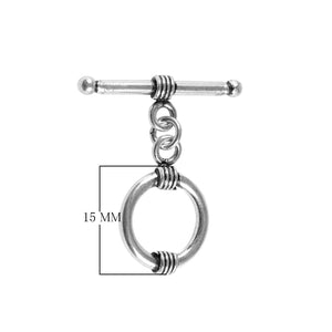 Silver Overlay round toggle clasp with wire detailing and bar, bulk jewelry findings handcrafted in India.