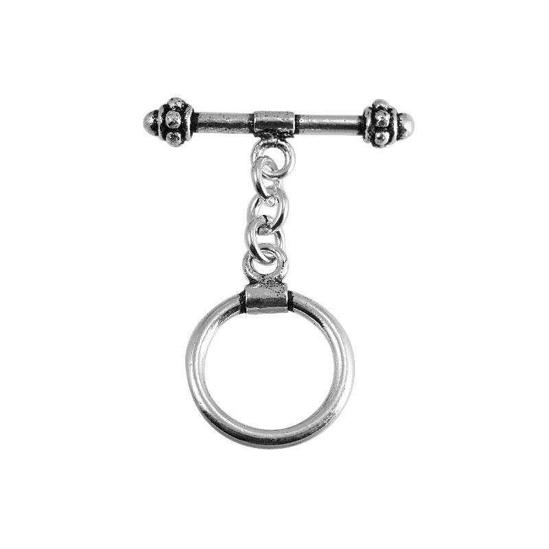 Silver Overlay decorative toggle clasp with ornamental bar ends, handcrafted in India for wholesale jewelry findings and bulk supply.