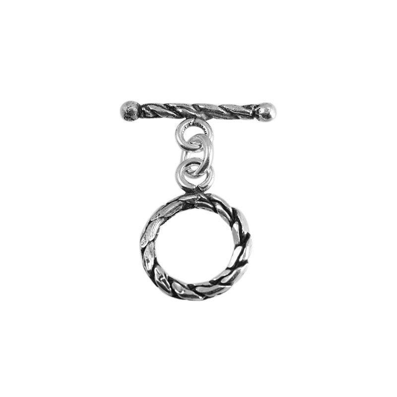 Silver Overlay rope design toggle clasp with twisted texture, handcrafted in India for wholesale jewelry findings and bulk supply.