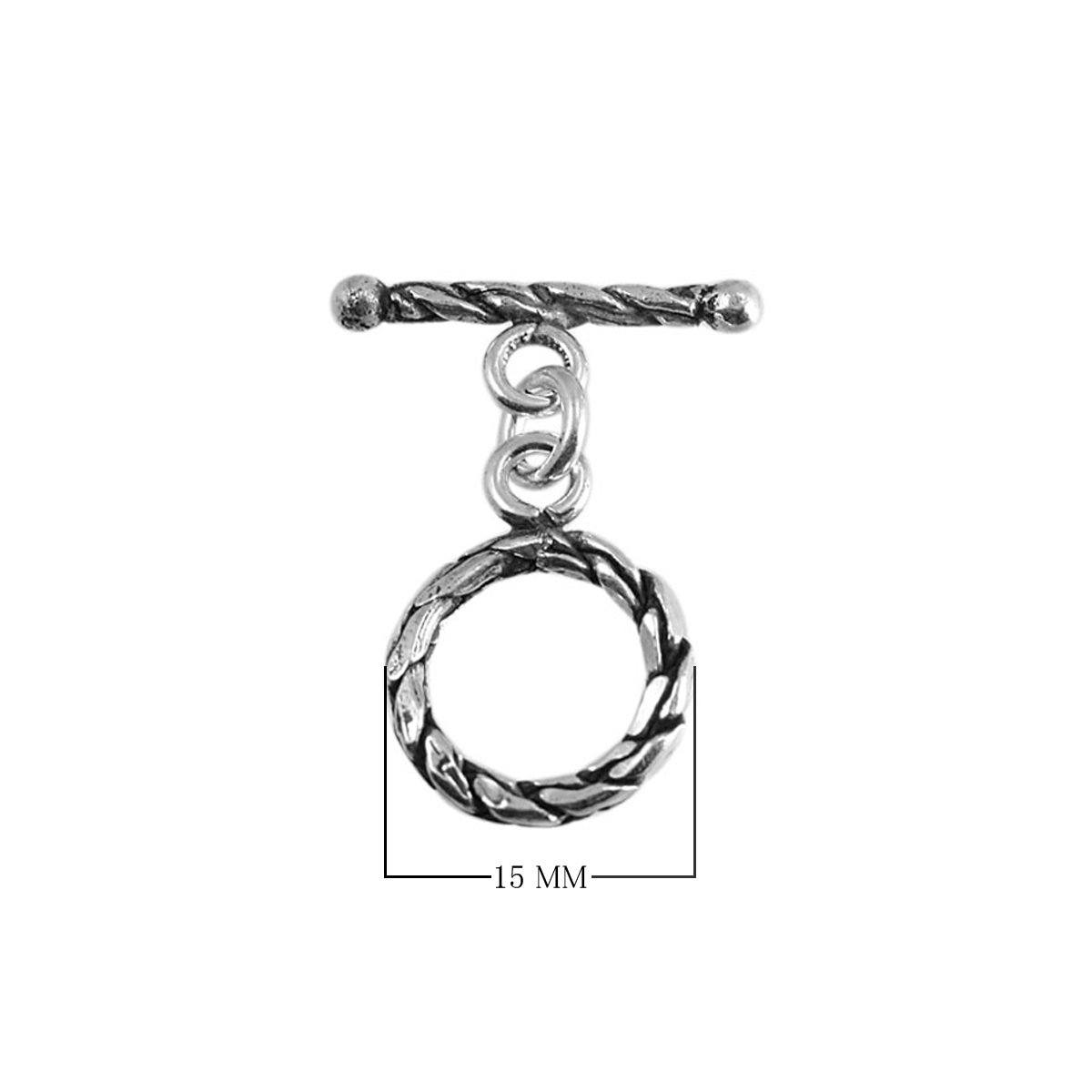 Silver Overlay rope design toggle clasp with twisted texture, handcrafted in India for wholesale jewelry findings and bulk supply.