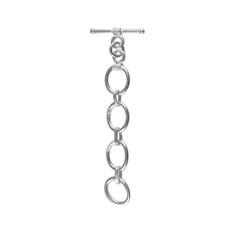 Silver Oxid Overlay chain toggle clasp with oval links and antique finish, handcrafted in India for wholesale jewelry findings.