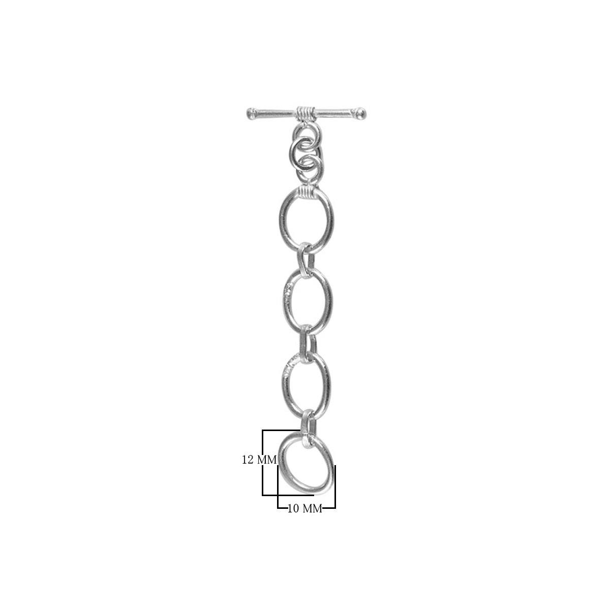 Silver Oxid Overlay chain toggle clasp with oval links and antique finish, handcrafted in India for wholesale jewelry findings.