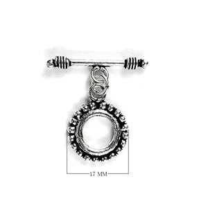 Silver Overlay beaded edge toggle clasp with round loop and textured detailing, handcrafted jewelry finding for wholesale buyers, handcrafted in India.