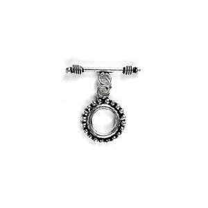 Silver Overlay beaded edge toggle clasp with round loop and textured detailing, handcrafted jewelry finding for wholesale buyers, handcrafted in India.