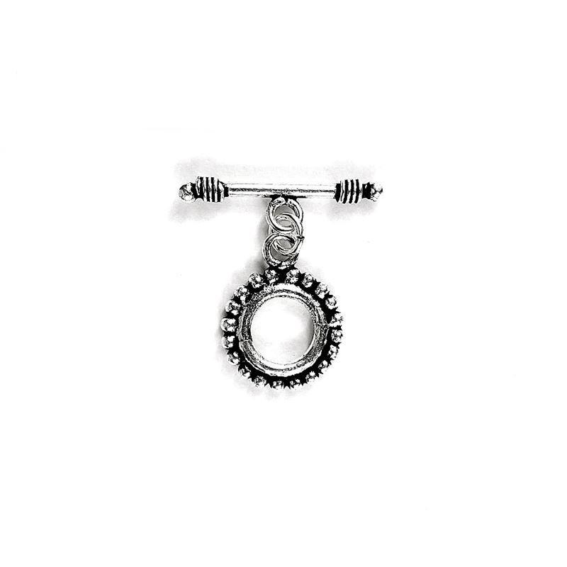 Silver Overlay beaded edge toggle clasp with round loop and textured detailing, handcrafted jewelry finding for wholesale buyers, handcrafted in India.