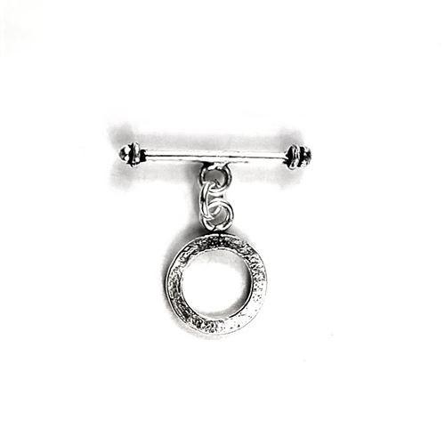 Silver Overlay round toggle clasp with simple circular loop and bar closure, handcrafted jewelry finding for wholesale buyers, handcrafted in India.