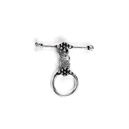 Silver Overlay decorative toggle clasp with round loop and textured detailing, handcrafted jewelry finding for wholesale buyers, handcrafted in India.
