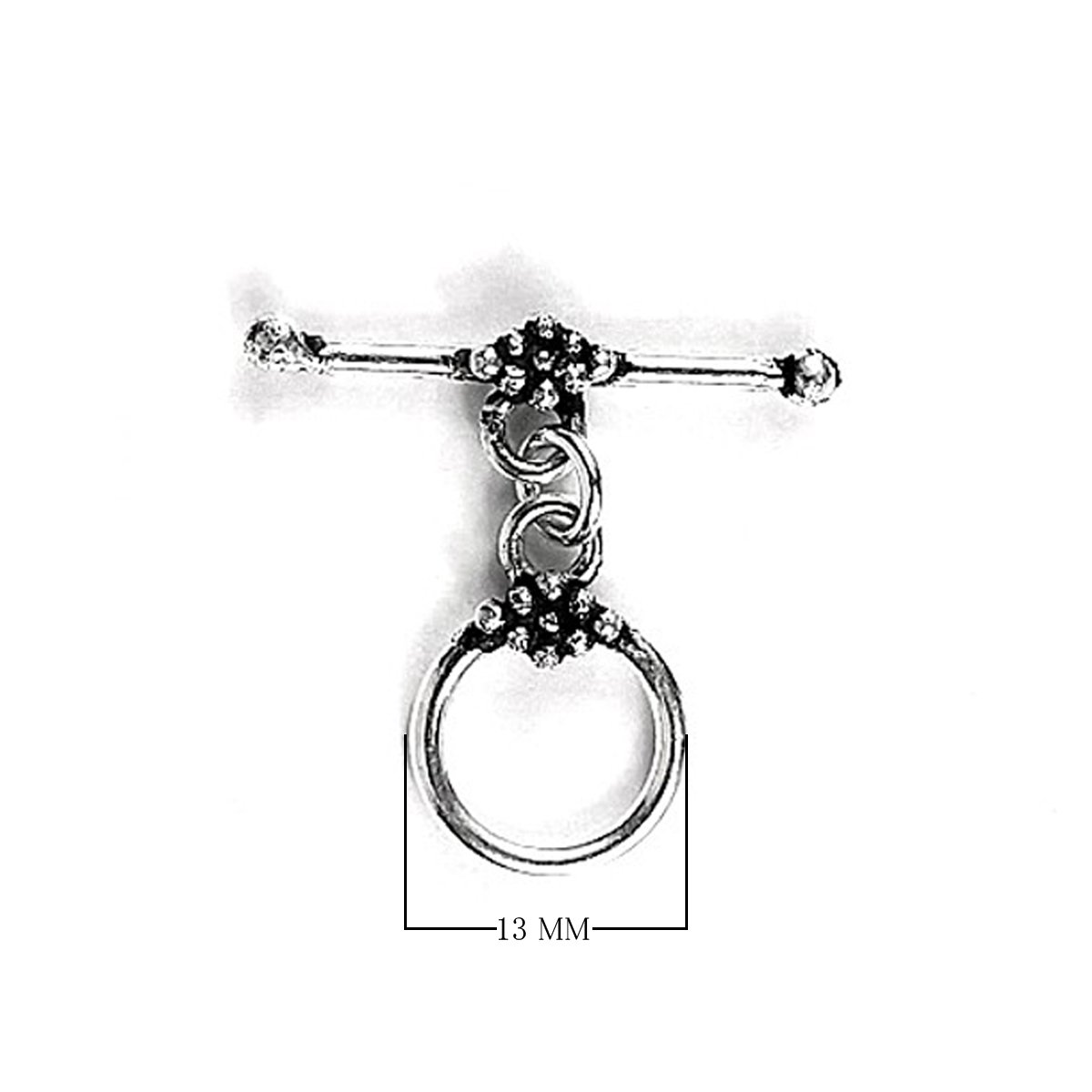 Silver Overlay decorative toggle clasp with round loop and textured detailing, handcrafted jewelry finding for wholesale buyers, handcrafted in India.