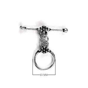 Silver Overlay decorative toggle clasp with round loop and textured detailing, handcrafted jewelry finding for wholesale buyers, handcrafted in India.